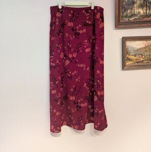 90s/00s Fairy Size 18 Tall Floral Burgundy Maxi Skirt Long Slit Back Zip 173